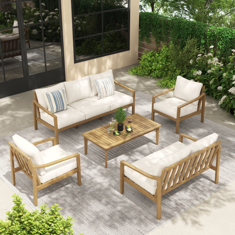 Noto 5-Piece Wooden Outdoor Sofa Set with Coffee Table