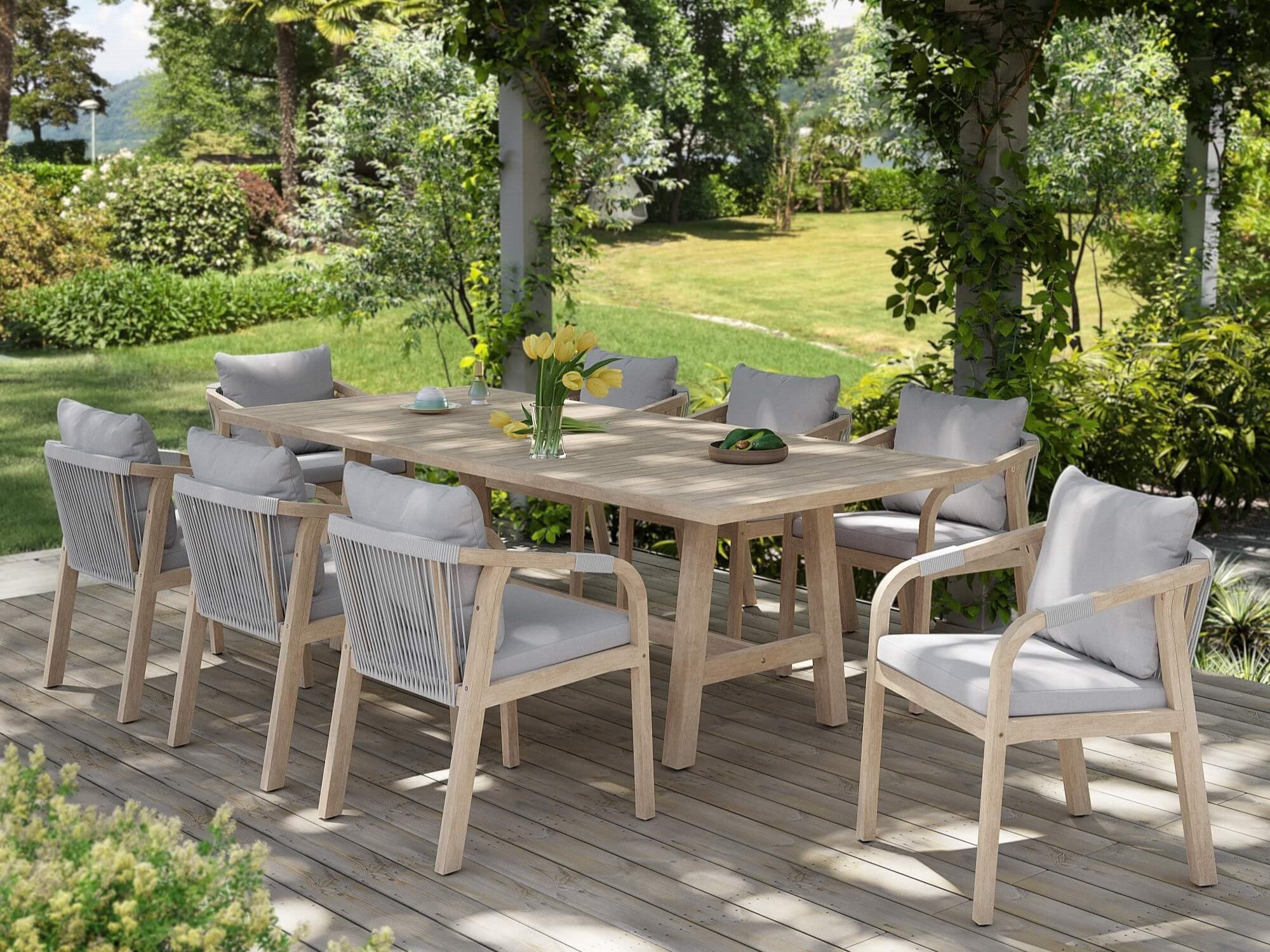 Thalea Rectangular Wooden Dining Set for 8 People, 90.6''